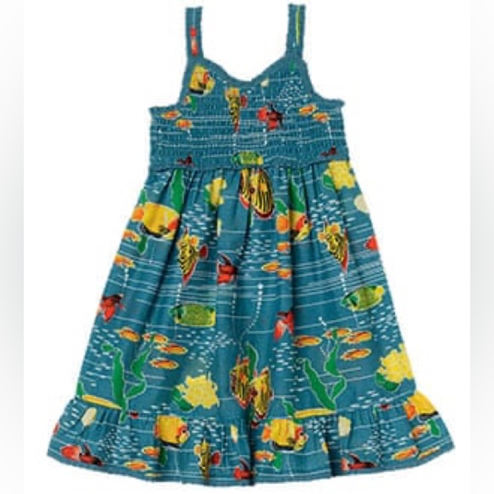 Stella McCartney x Gap kids Bailey fish print smocked sun dress size 14-16